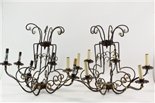 Pair of 6 Light Wrought Iron Chandeliers