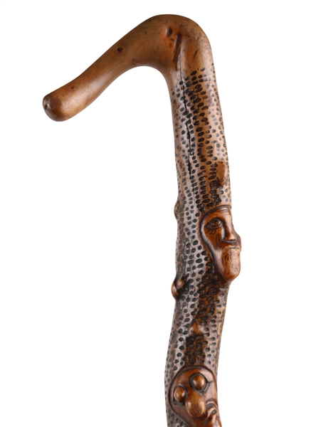 American Carved Folk Art Cane with Mulitple Faces