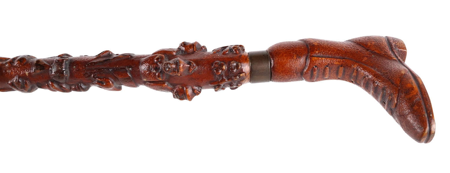 Fancifully Carved Folk Art Cane with Boot Handle