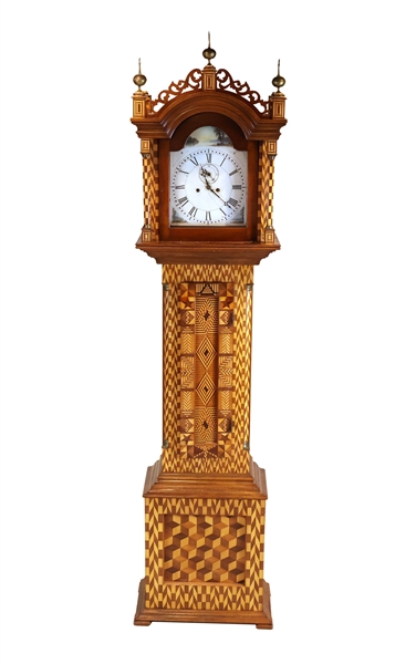 Federal Style Parquetry Inlaid Tall Case Clock