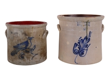Two Cobalt-Decorated Stoneware Crocks